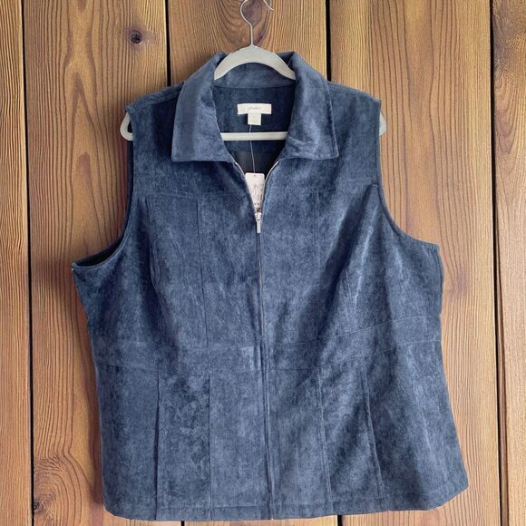 CJ Banks 2X Plus Women’s Blue Corduroy Vest Full Zip Pockets Fall Layering NWT - Picture 1 of 8